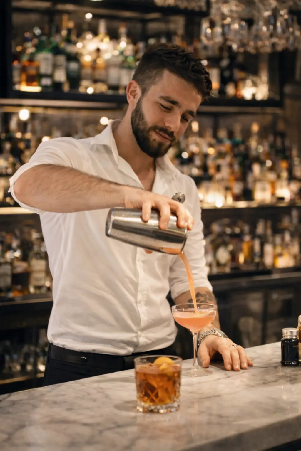 Armando mentre prepara cocktail al banco